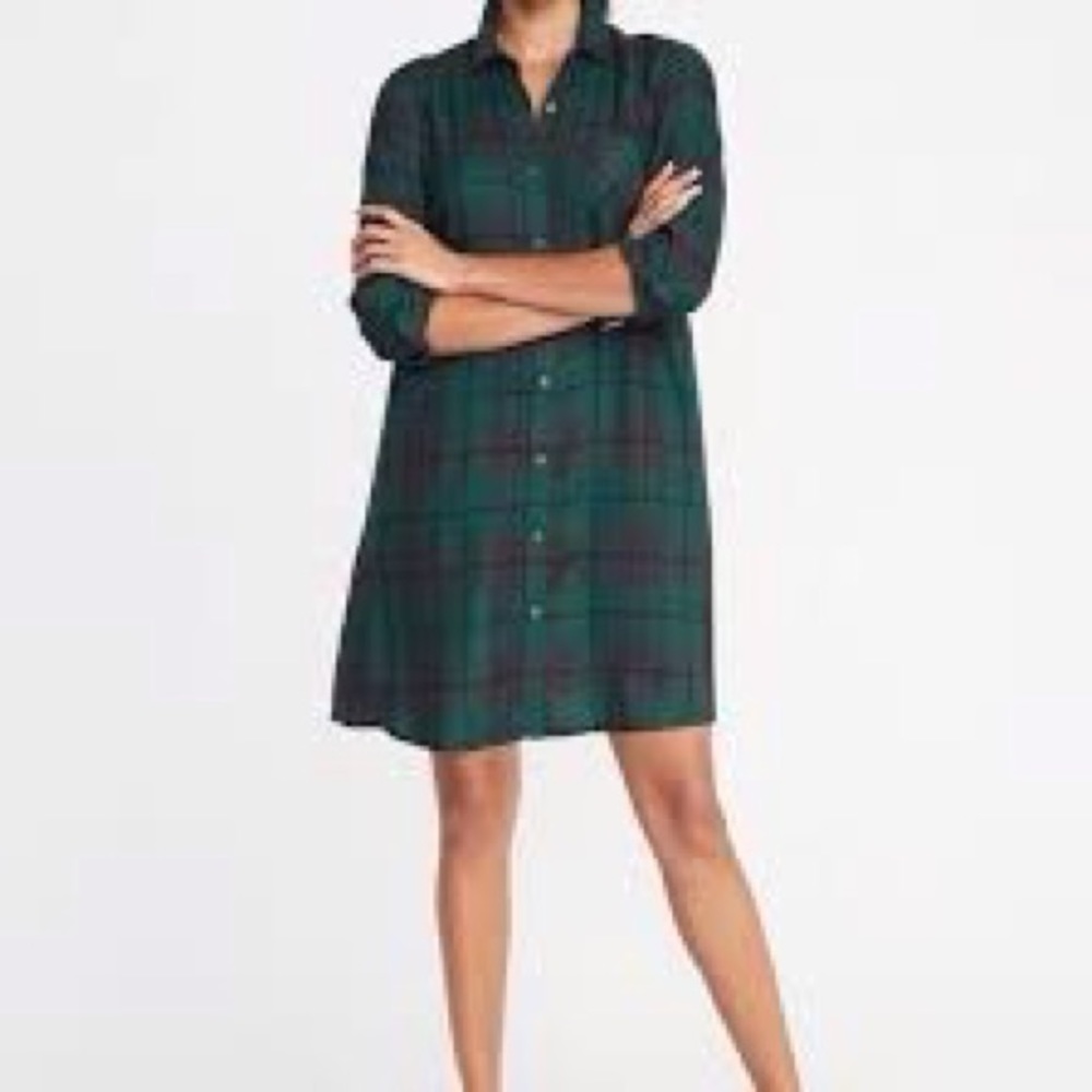 Old Navy Pintuck Green and Navy Blue Plaid